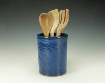 Spoon/ Utensil pottery jar. Cobalt blue. Ready to ship.