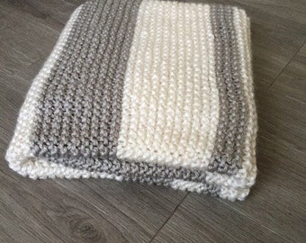 Hand Knit Baby Blanket-Neutral Colors