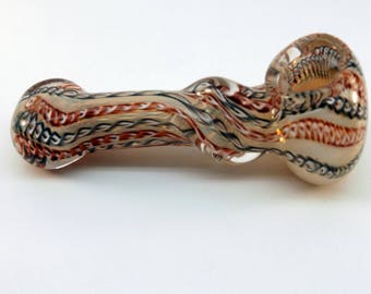 3 3/4 inch White Black & Red Twisted Spoon Glass Pipe