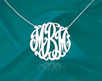 Monogram Initial Necklace - 1 inch Monogram necklace - Sterling silver - Handcrafted Designer - Monogrammed Necklace - Made in USA