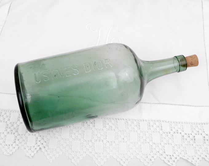 Dior Large Antique French Green Glass Demijohn / Carboy / Bottle from Dior Factory, Shabby, Chateau Chic, French Country Decor, Normandy