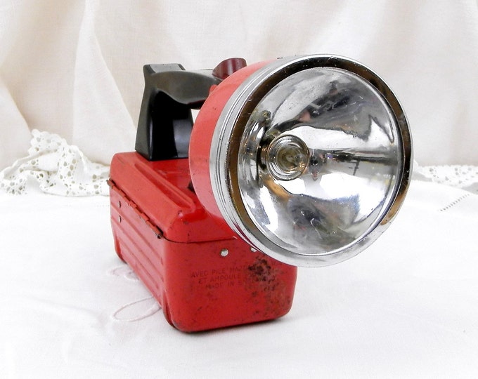 Large Vintage French Red Metal Hand Held Mazda Flashlight / Torch, Upcycled Industrial Lighting from France, Retro Sncf Light Decor