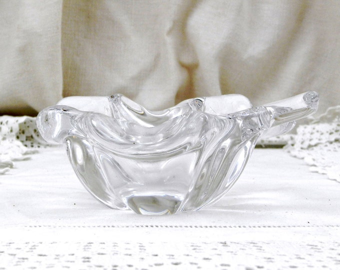 Large Vintage Murano Style Art Glass Mid Century Four Leaf Clover Clear Crystal Glass Ashtray / Bowl / Cigar Bowl, Retro Vintage Home