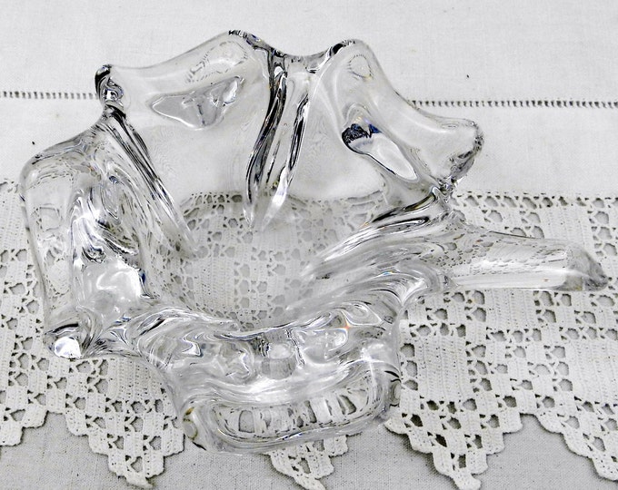 Large Vintage Murano Style Art Glass Mid Century Four Leaf Clover Clear Crystal Glass Ashtray / Bowl / Cigar Bowl, Retro Vintage Home