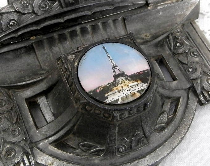 Antique Art Nouveau Eiffel Tower Ink Well and Pen Rest, Cast Metal, Souvenir of Paris, Parisian, Style, Office, Desk, Decor, Home, Interior