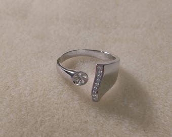 MADE to ORDER!!!! Sterling Silver Adjustable Fancy Top CZ Ring-- Made to order with your pearl from the Pearl Party!!