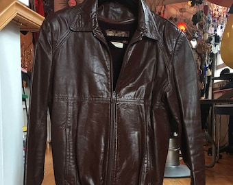 1990's Vintage Brown Leather Bomber Jacket