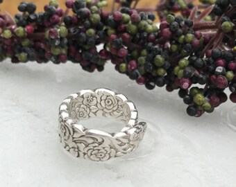 Sterling Silver Plate Spoon Ring, Pattern: Floral Bouquet circa 1960