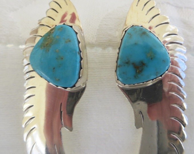 Navajo Sterling Turquoise Earrings, Signed Navajo Artisan Ronnie Hurley, Native American Jewelry, Pierced Earrings