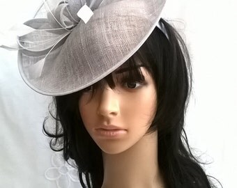 Silver Feather Fascinator..Stunning Sinamay Fascinator on a Headband..