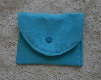 Fabric Credit Card Holder, Gift Card Holder, Blue Snap Coin Purse