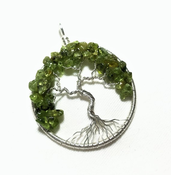 Peridot Tree of Life Pendant, Green Tree-of-Life Necklace, Silver Peridot Jewelry, August Birthstone
