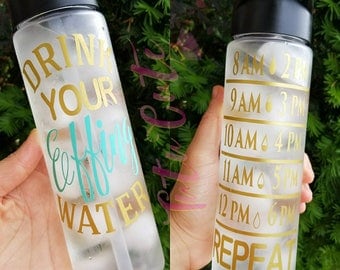 Drink Your Effing Water Motivational Water Bottle, Fittness Water Bottle, 24oz Water Bottle, Water Tracker Water Bottle