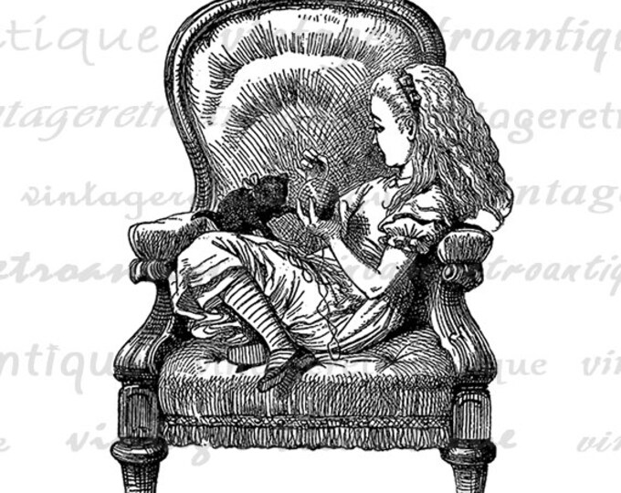 Alice with Kitten Alice in Wonderland Digital Graphic Image Download Printable T-Shirts Jpg Png Eps HQ 300dpi No.1494