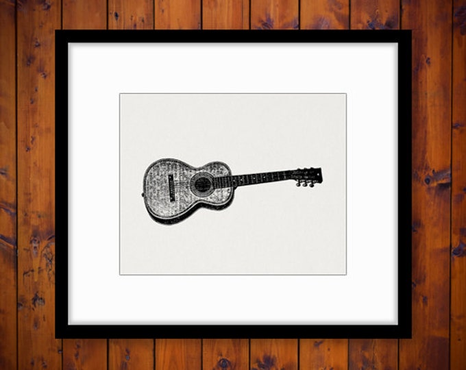 Antique Acoustic Guitar Graphic Printable Digital Music Image Illustration Download Artwork Vintage Clip Art Jpg Png HQ 300dpi No.1098