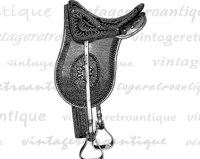 Antique Saddle Image Graphic Printable Horse Riding Digital Western Download Vintage Clip Art Jpg Png Eps HQ 300dpi No.1751