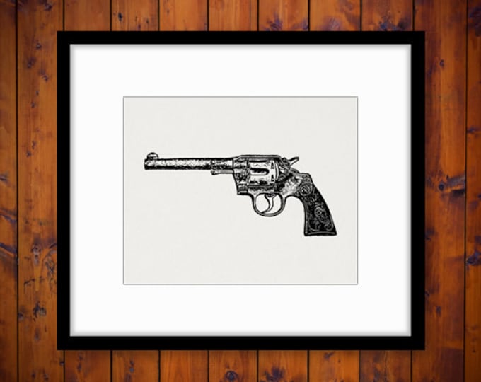 Printable Digital Gun Revolver Graphic Western Image Illustration Download Vintage Clip Art Jpg Png Eps HQ 300dpi No.1582