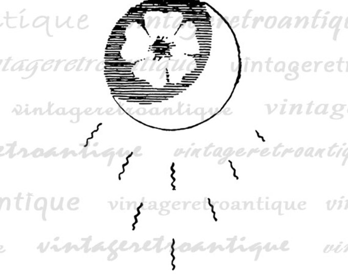 Printable Image Flower Moon Graphic Illustration Digital Download Vintage Clip Art Jpg Png Eps HQ 300dpi No.884