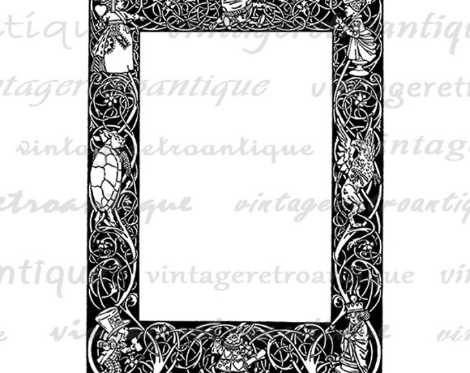 Digital Graphic Alice in Wonderland Frame or Border Image Printable Download Antique Clip Art Jpg Png Eps HQ 300dpi No.2495