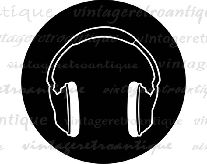 Digital Image Headphones Symbol Graphic Music Artwork Download Illustration Printable Vintage Clip Art Jpg Png Eps HQ 300dpi No.2077