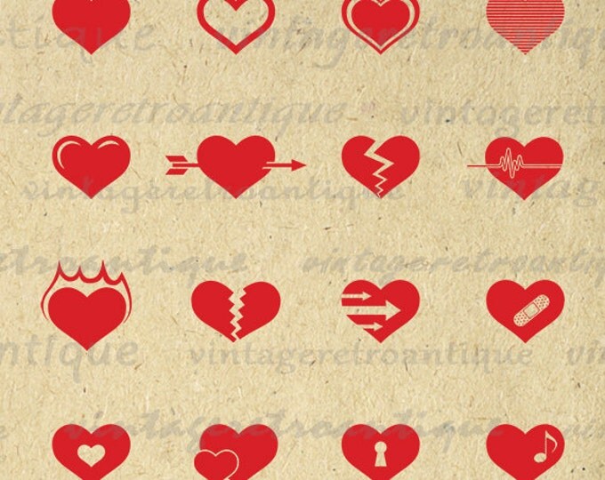 Digital Graphic Hearts Collage Sheet Download Heart Printable Love Romance Image Vintage Clip Art HQ 300dpi No.4031