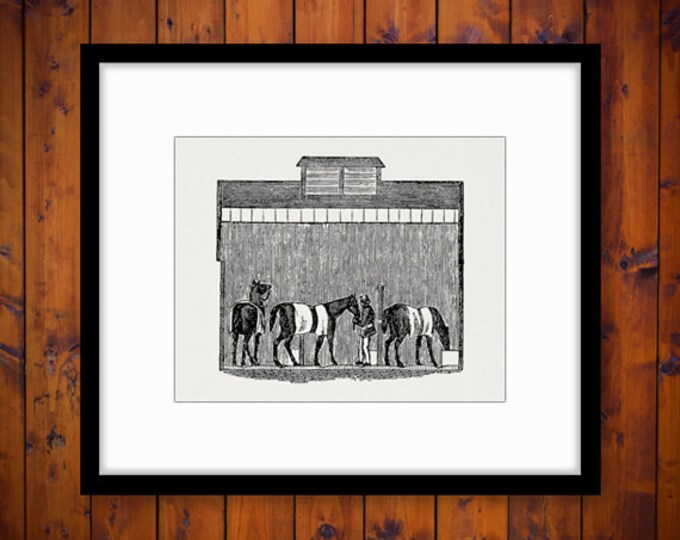 Printable Image Horse Stables Graphic Digital Illustration Download Antique Clip Art Jpg Png Eps HQ 300dpi No.2289