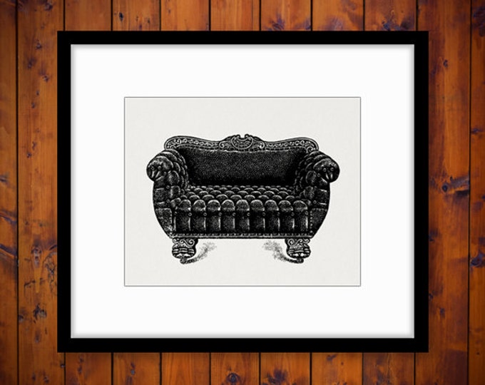 Printable Digital Antique Couch Download Vintage Furniture Image Graphic Clip Art Jpg Png Eps HQ 300dpi No.1177