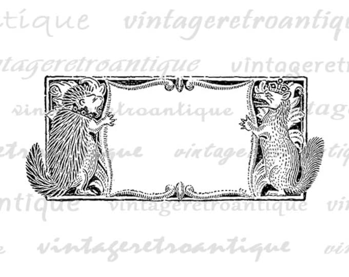 Animal Banner Graphic Digital Download Scroll Book Image Printable Antique Clip Art Jpg Png Eps HQ 300dpi No.1109