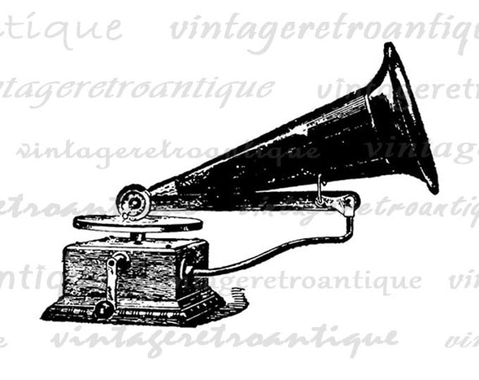 Digital Printable Antique Music Phonograph Image Talking Machine Graphic Download Vintage Clip Art Jpg Png Eps HQ 300dpi No.3880