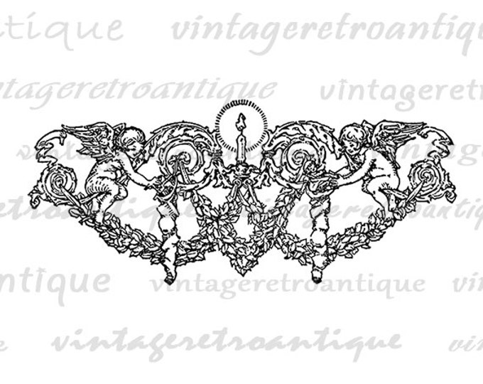 Digital Angels Stockings Christmas Banner Graphic Image Download Printable Antique Clip Art Jpg Png Eps HQ 300dpi No.2304