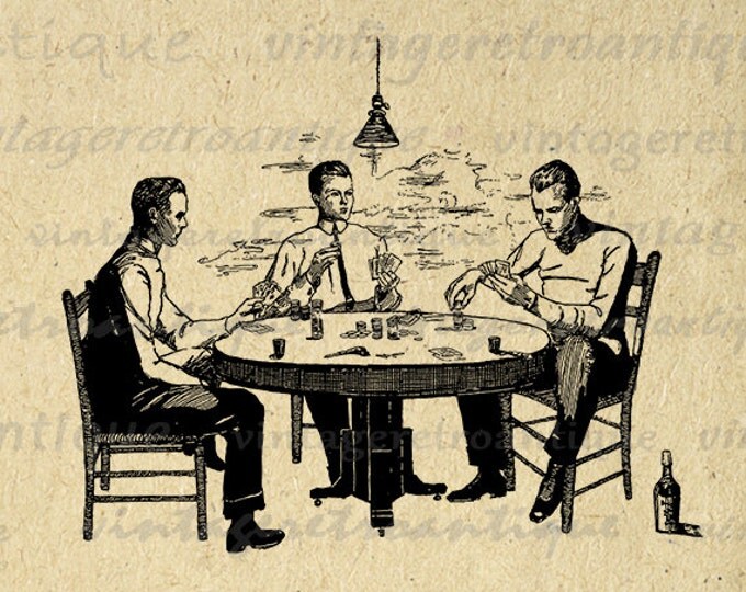 Printable Digital Vintage Poker Game Image Poker Graphic Download Antique Clip Art Jpg Png Eps HQ 300dpi No.4172