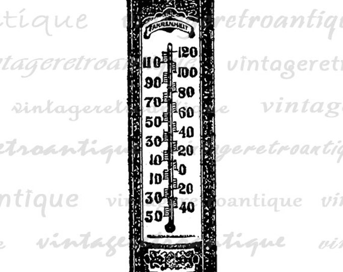 Printable Antique Thermometer Digital Graphic Illustration Download Image Vintage Clip Art Jpg Png Eps HQ 300dpi No.1108