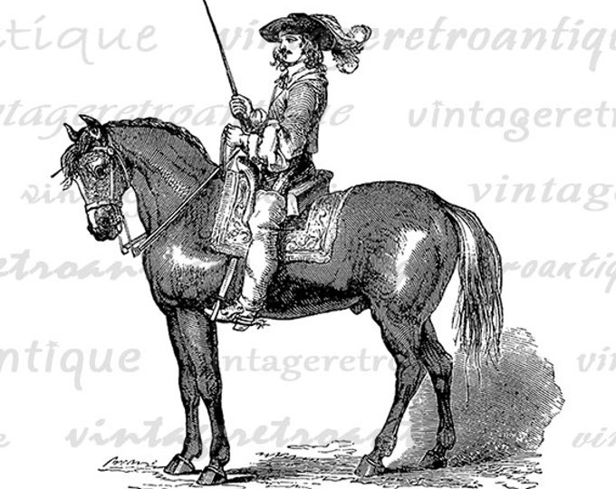 Horseback Rider Printable Graphic Download Image Digital Artwork Vintage Clip Art Jpg Png Eps HQ 300dpi No.2288