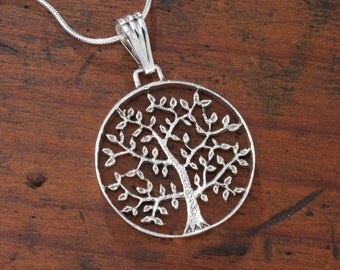Sterling Silver Tree Of Life Pendant, Hand Cut Sterling Silver Tree Of Life Medallion, 1" in Diameter, ( # 912S )