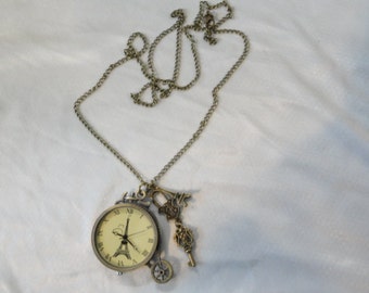 Steampunk Pocket Pendant Watch Necklace Eiffel Tower