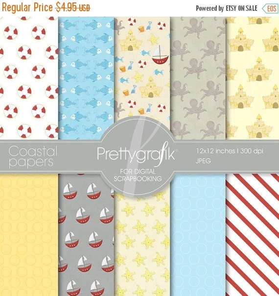 80% OFF SALE Coastal nautical papers digital paper, commercial use, scrapbook papers, background - PS511 Il_570xn