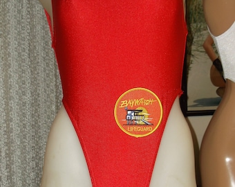 Red Baywatch style swimsuit with Logo on suit