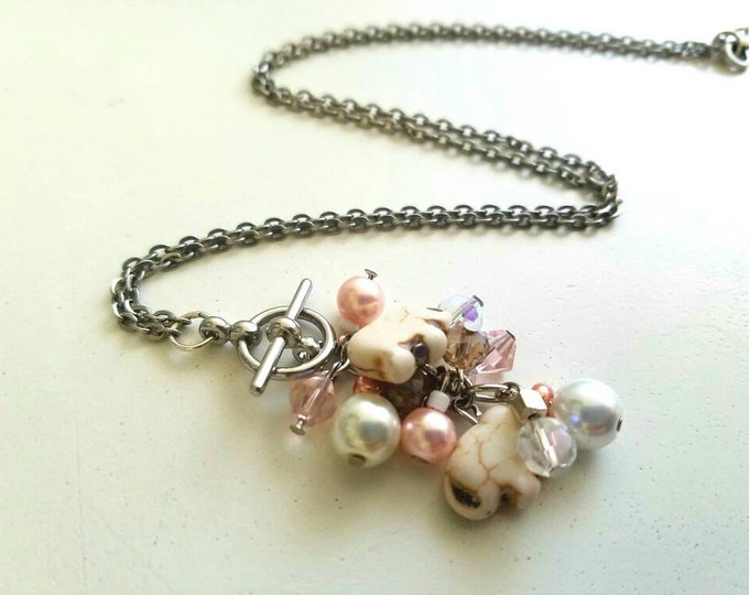 Interchangeable Pink White Clear Glass Elephant Beaded Cluster Toggle Pendant