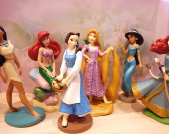Disney Princess Cake Topper, Princess Favors, Princess Celebration, Jasmine, Ariel, Merida, Pocahontas, Belle w/basket,Figurines