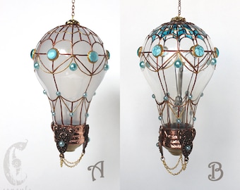 Decorative Ornament Stained Glass Light Bulb Hot Air Balloon with Blue Aqua Decorations Holiday Christmas