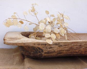 Antique Long Primitive Wooden Dough Bowl - Antique Natural Wood Long Dough Bowl - Hand Carved - Country Cottage Chic