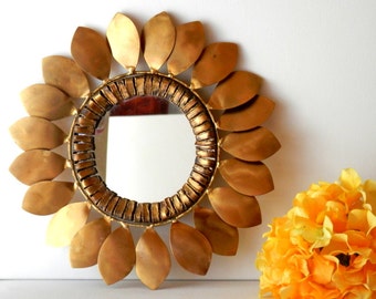 Curtis Jere, Sunflower Mirror, Brass Wall Mirror, Signed C.Jere, Midcentury Modern Art