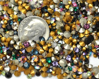 150 Plus Swarovski Rhinestone assorted color and size Mix Chaton Pointed Back Foiled Crystal Clay Jewelry Making Dollhouse Christmas Trees