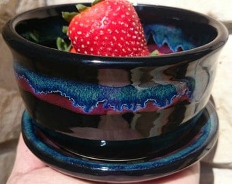 Handmade Stoneware Ceramic Pottery Berry Bowl and Plate Set