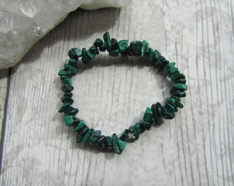 Malachite Chip Bracelet Gemstone Tumblechip Stretchy Elasticated Jewellery