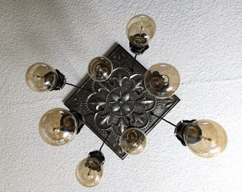 Industrial Chandelier Tin Pewter Flower tile rustic lighting raw steel pendant lights 8