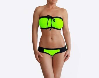 Neon Green Bikini, Swimwear Plus Size, Strapless Swimsuit, Sexy Bathing Suit, Custom DDD Bikini, Handmade Swimwear, Plus Size Swimsuit