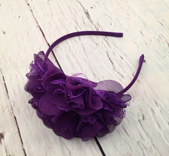 Items similar to Purple Flower Headband, Large Bow Headband, Lace