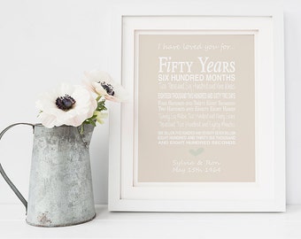 50th wedding anniversary gift - personalised anniversary print - anniversary present - 50 year anniversary - golden wedding anniversary