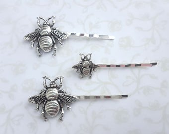 Silver Bumble Bee Bobby Pins in Two Sizes - Hair Pin Woodland Boho Wedding Bridal Hair - Sweet As Honey, Queen Bee, Bees Knees